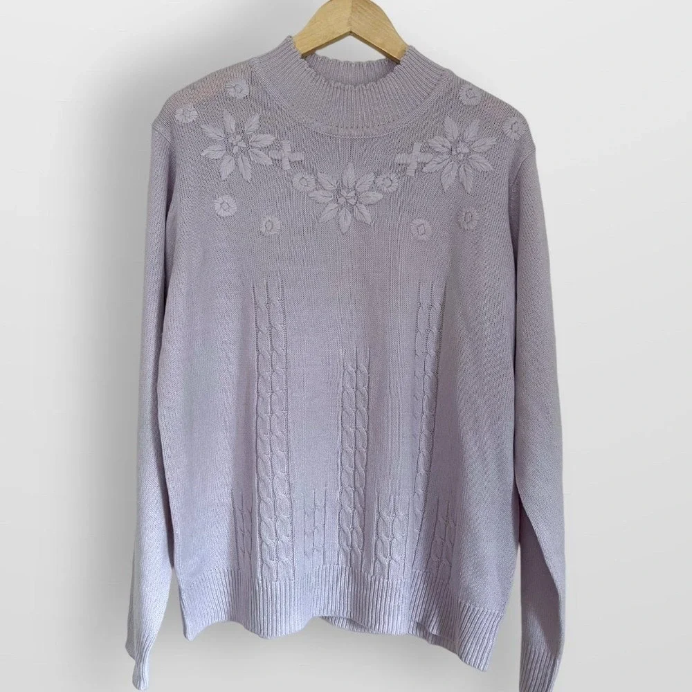 Purple Grandma Sweater Embroidered Flowers - Picture 3 of 8